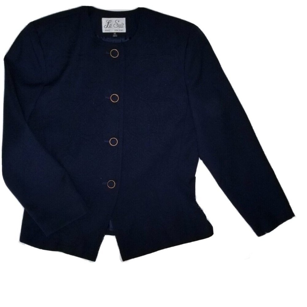 Le Suit Size 14 Women's Navy Blue Peplum Blazer Jacket  Chest: 42"  Waist: 38"